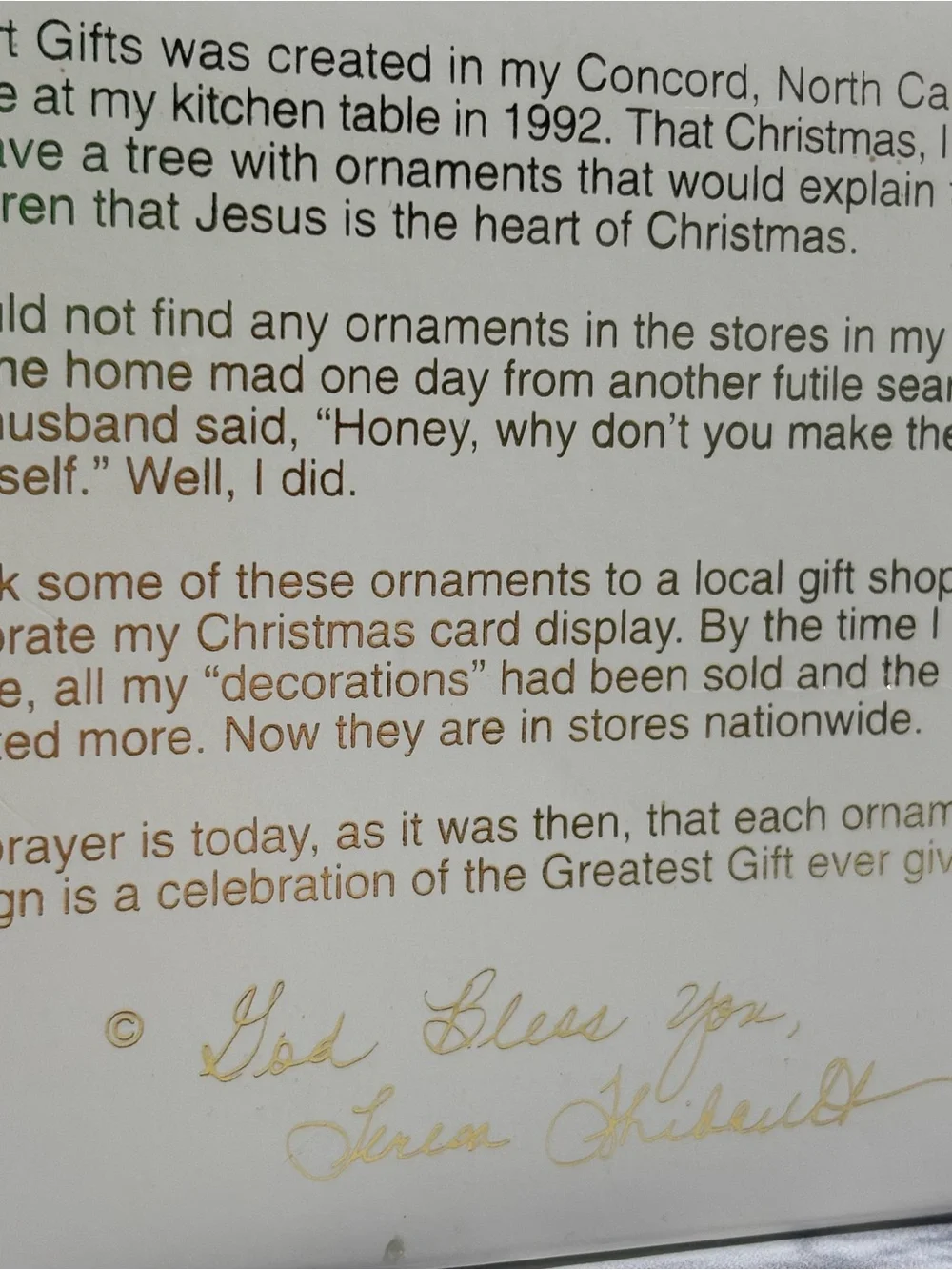 NIB 1992 Heart Gifts by Teresa Thibault “Jesus Is Born” hand-painted ornament